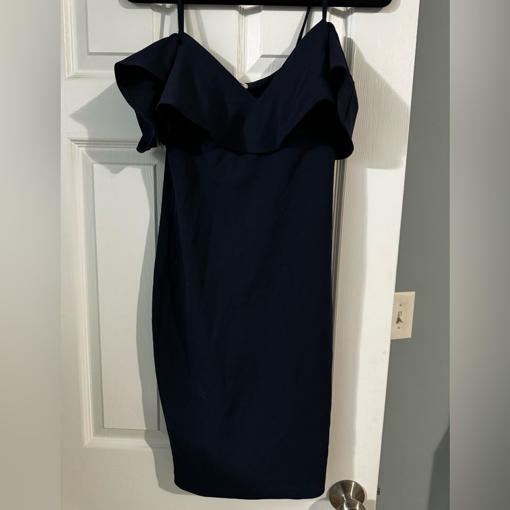 Navy blue off the shoulder short dress